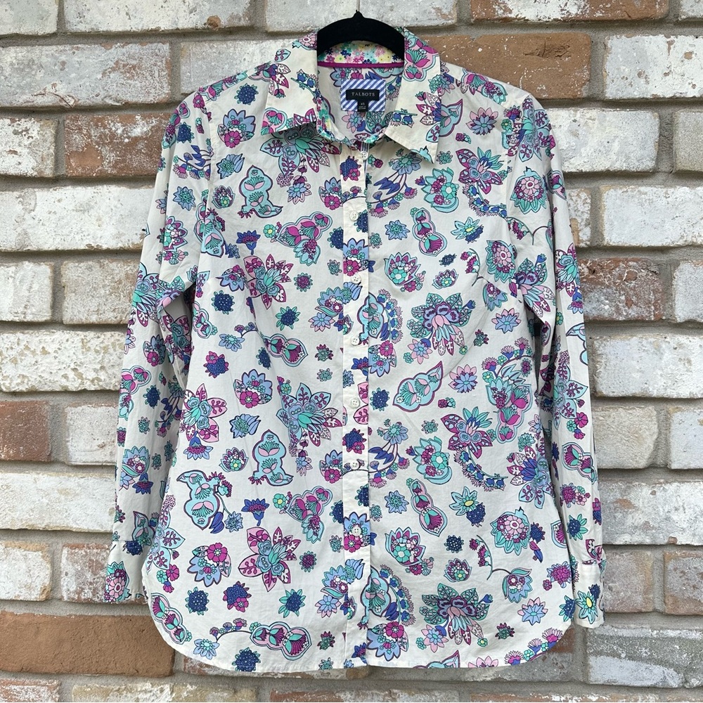Talbots Floral Collared Button Down Shirt